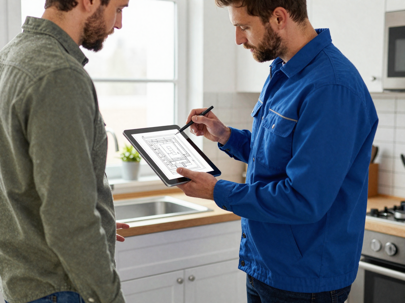 Electrician pointing at electrical circuit panel installation